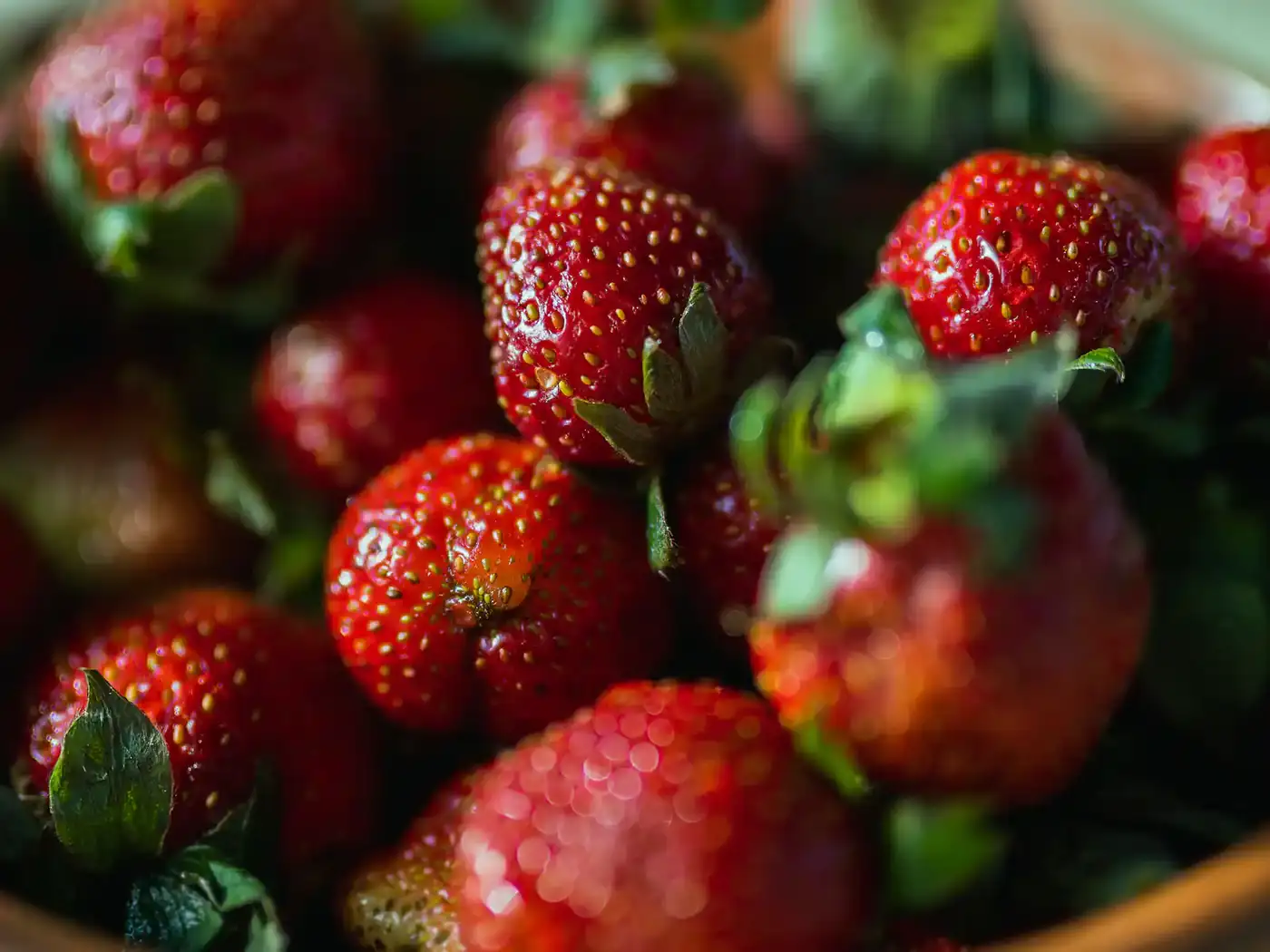 Close-up of ripe red strawberries